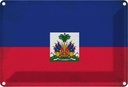 Blechschild 20x30 cm Haiti Vintage Flagge Fahne Wappen