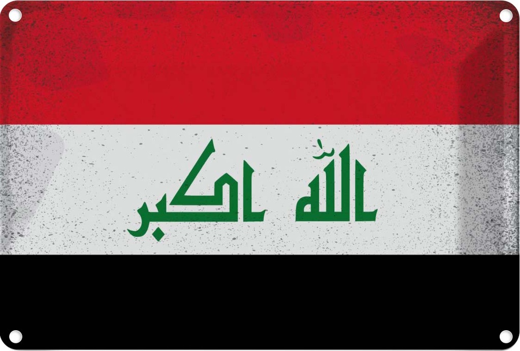 Blechschild 20x30 cm Irak Iraq Vintage Flagge Fahne Wappen
