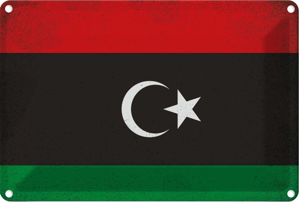 Blechschild 20x30 cm Libyen Libya Vintage Flagge Fahne Wappen