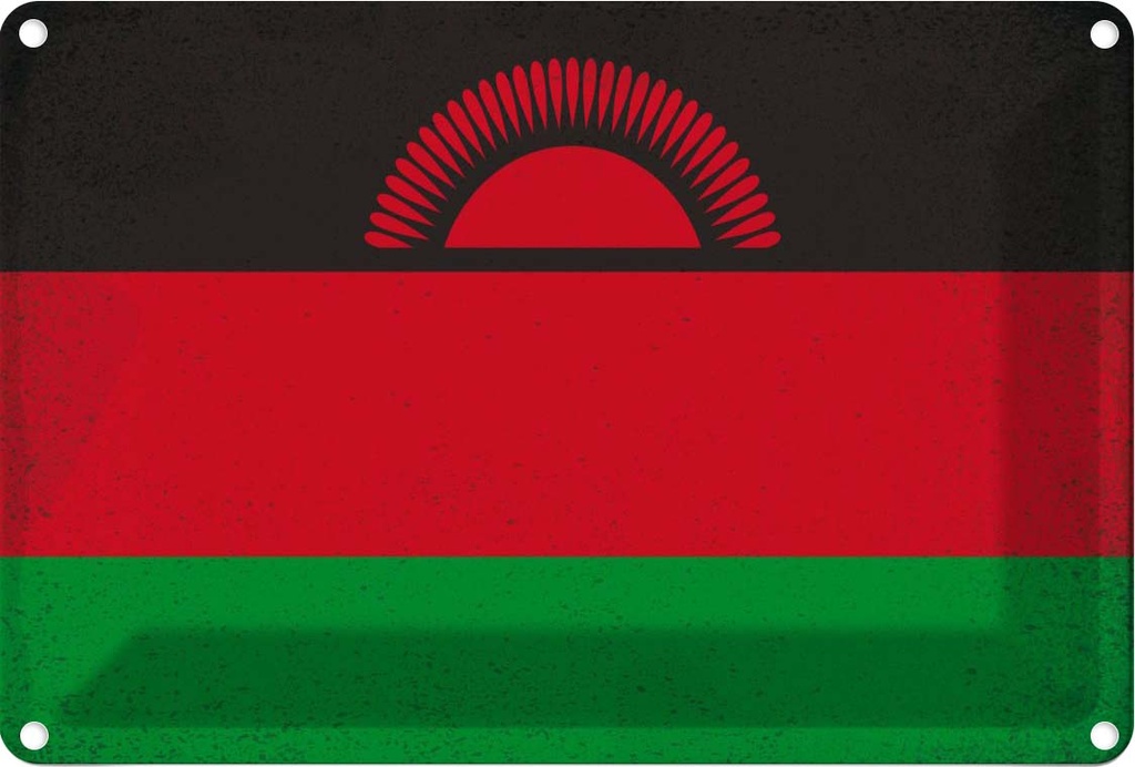 Blechschild 20x30 cm Malawi Vintage Flagge Fahne Wappen