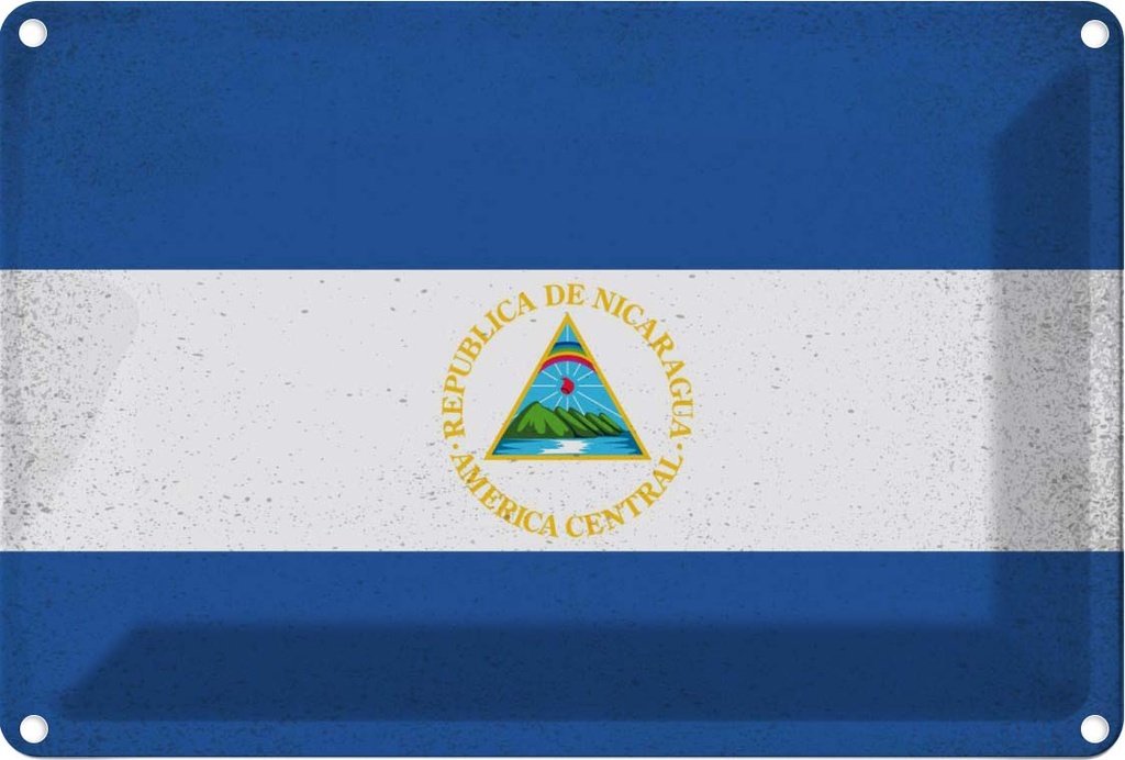 Blechschild 20x30 cm Nicaragua Vintage Flagge Fahne Wappen