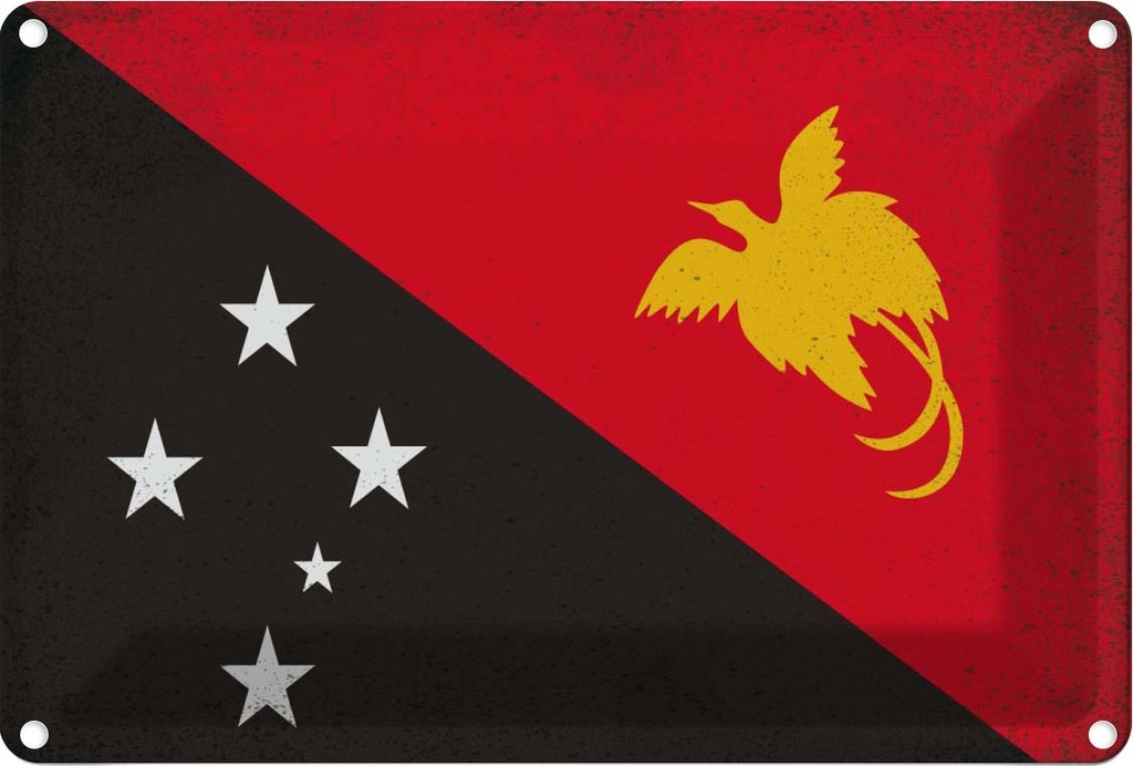 Blechschild 20x30 cm Papua?Neuguinea Guinea Vintage Flagge Fahne Wappen
