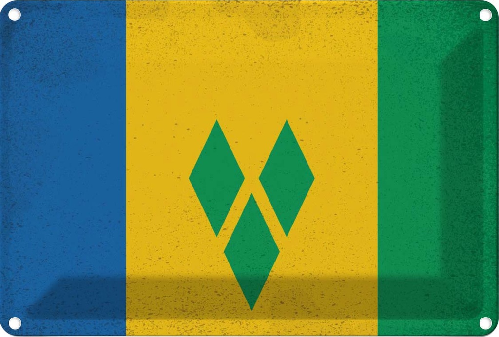 Blechschild 20x30 cm Saint Vincent Grenadinen Vintage Abenteuer Reisen Flagge Fahne Wappen