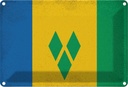 Blechschild 20x30 cm Saint Vincent Grenadinen Vintage Abenteuer Reisen Flagge Fahne Wappen