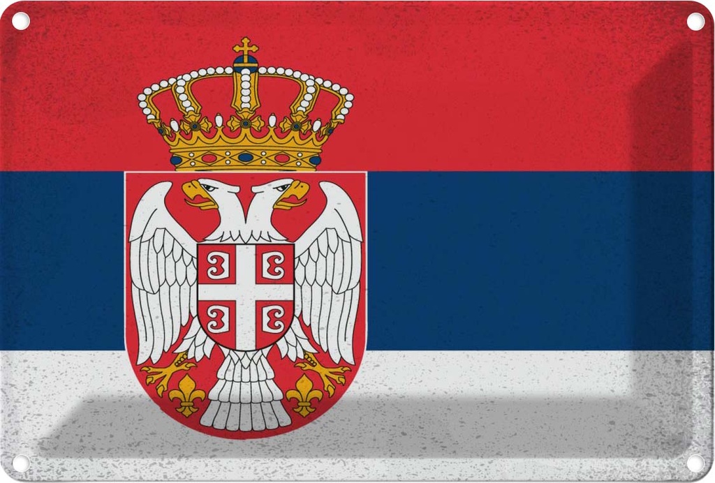 Blechschild 20x30 cm Serbien Serbia Vintage Flagge Fahne Wappen
