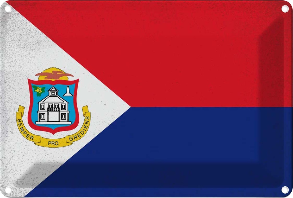 Blechschild 20x30 cm Sint Maarten Vintage Flagge Fahne Wappen