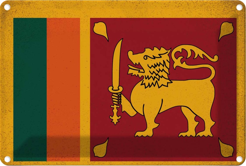 Blechschild 20x30 cm Sri Lanka Wappen Vintage Flagge Abenteuer Reisen Fahne