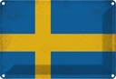 Blechschild 20x30 cm Schweden Sweden Vintage Flagge Fahne Wappen
