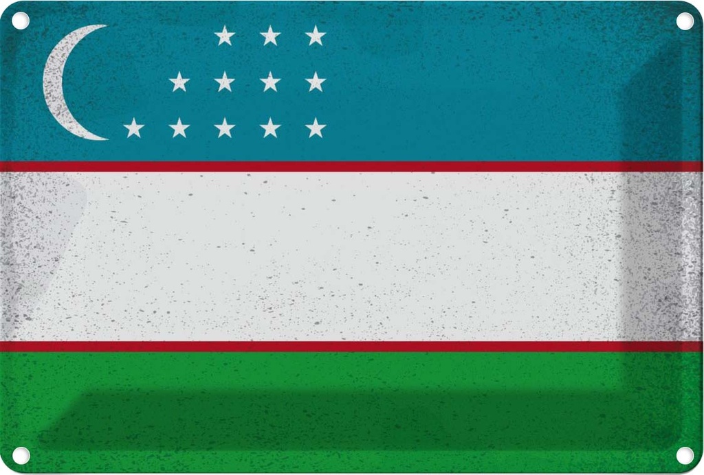 Blechschild 20x30 cm Usbekistan Uzbekistan Vintage Flagge Fahne Wappen