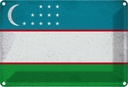 Blechschild 20x30 cm Usbekistan Uzbekistan Vintage Flagge Fahne Wappen