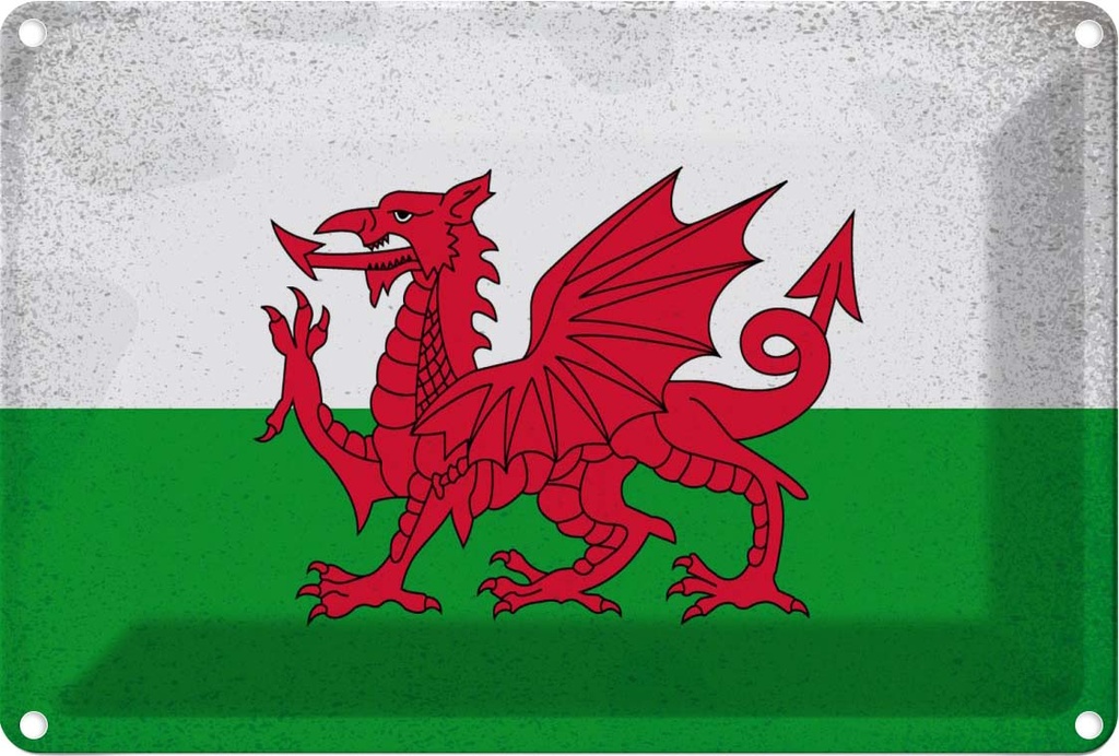 Blechschild 20x30 cm Wales Vintage Flagge Fahne Wappen