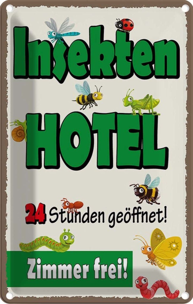 Blechschild 18x12 cm Insektenhotel Zimmer frei Warnschild Hinweisschild Sicherheit Vorsicht