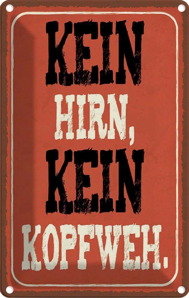 Blechschild 18x12 cm kein Hirn Kopfweh Dekoration Spruch Zitat