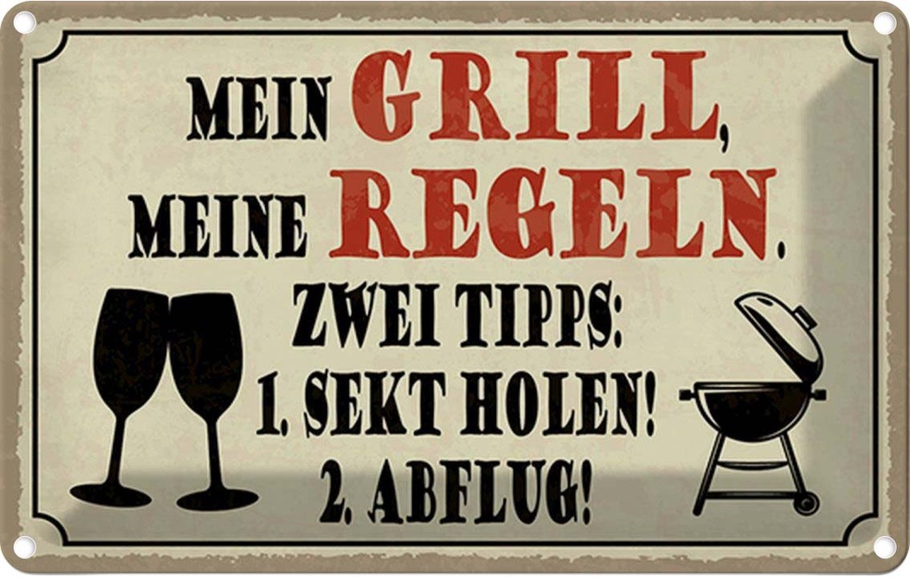 Blechschild 12x18 cm mein Grill meine Regeln 2 Tipps Spruch Zitat