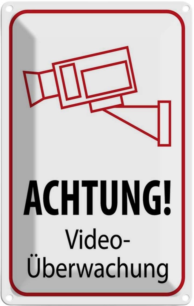 Blechschild 18x12 cm Achtung Videoüberwachung Warnschild Hinweisschild Sicherheit Vorsicht