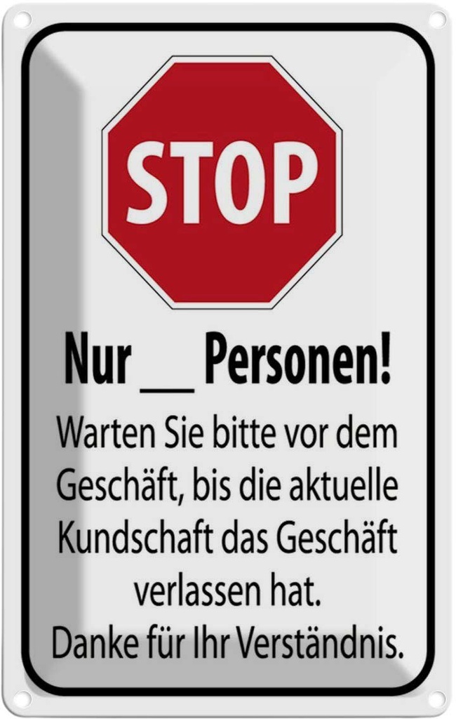 Blechschild 18x12 cm Stop warten Sie vom Geschäft Warnschild Hinweisschild Sicherheit Vorsicht
