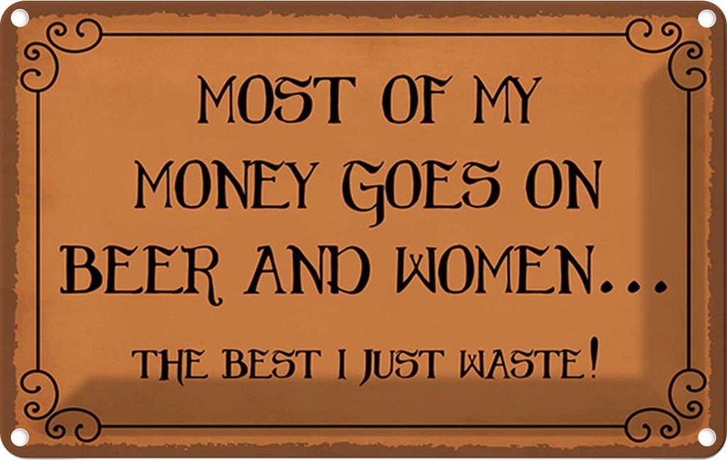 Blechschild 12x18 cm most of my money Beer and women Spruch Zitat