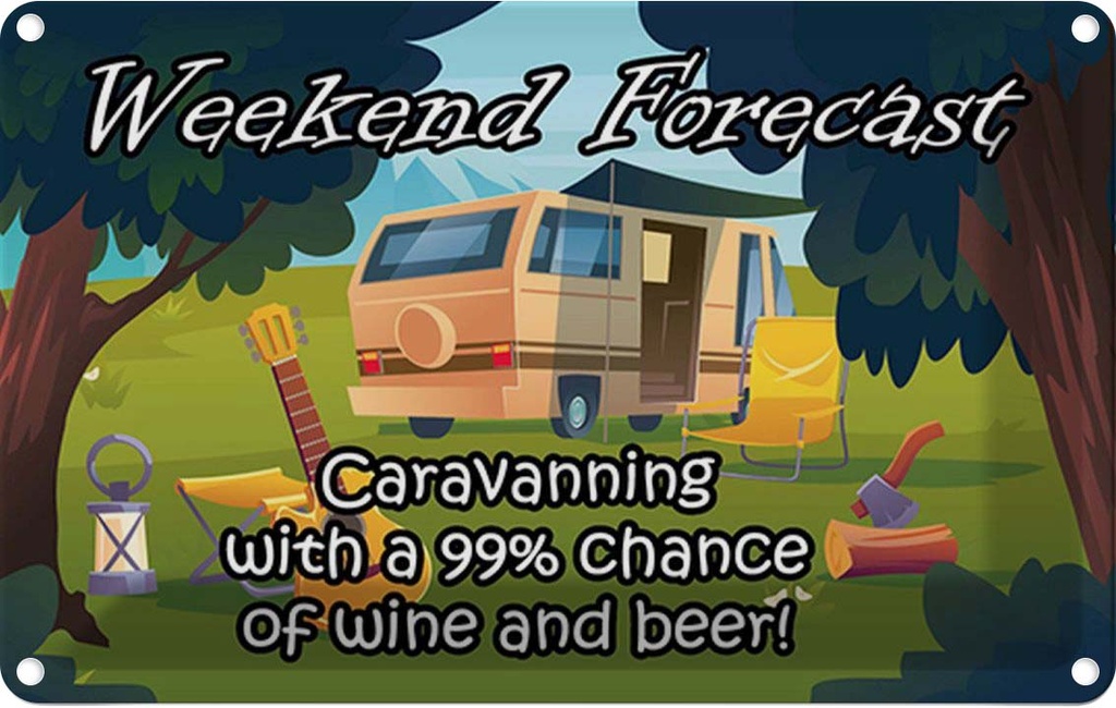 Blechschild 12x18 cm Weekend Caravanning Wine Beer Essen Trinken