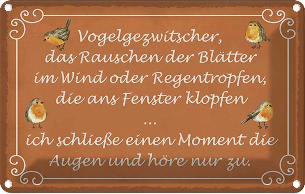 Blechschild 12x18 cm Vogelgezwitscher Vogel Dekoration Spruch Zitat