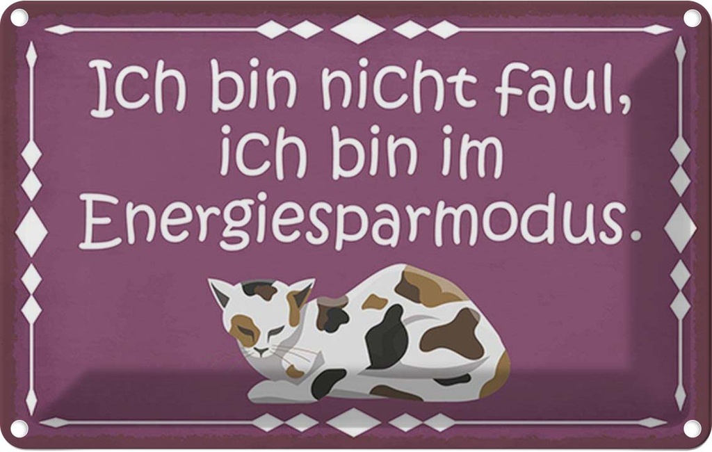 Blechschild 12x18 cm Katze ich bin nicht faul im Tier Haustier