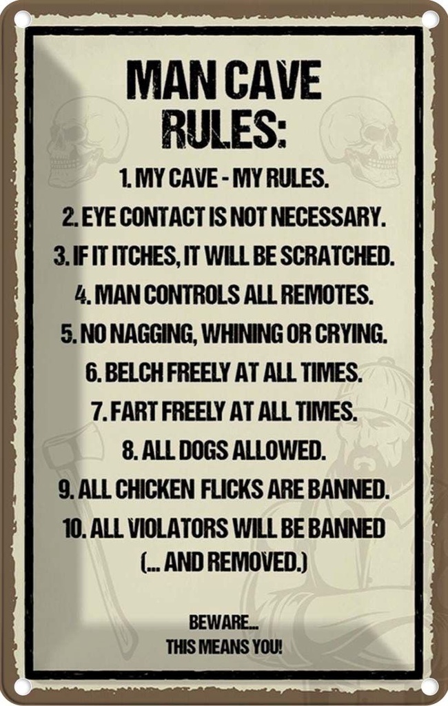 Blechschild 18x12 cm Man Cave Rules my Spruch Zitat