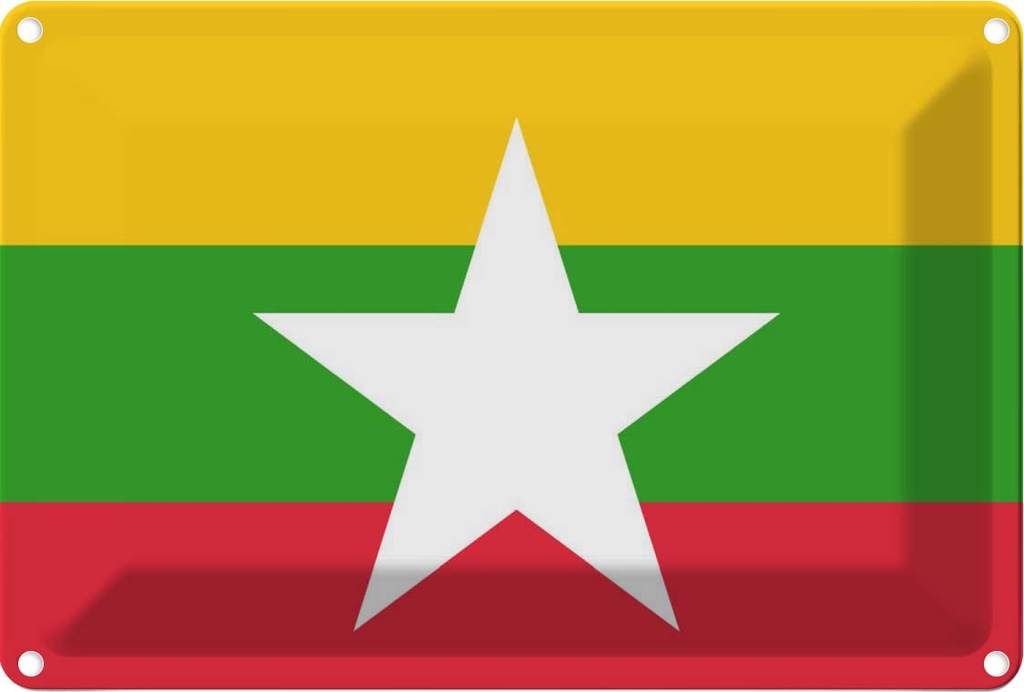 Blechschild 12x18 cm Myanmars Myanmar Flagge Fahne Wappen