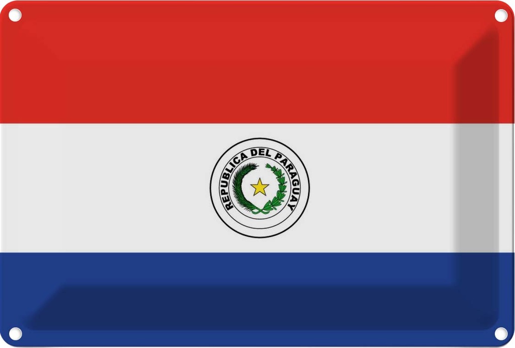Blechschild 12x18 cm Paraguays Paraguay Flagge Fahne Wappen