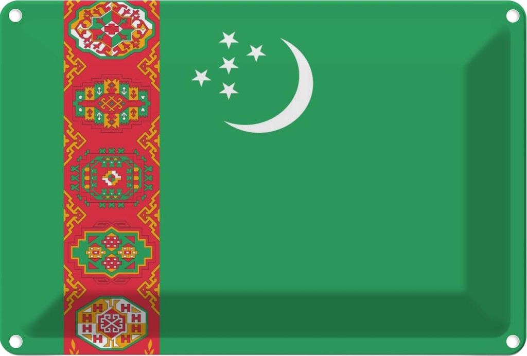 Blechschild 12x18 cm Turkmenistans Turkmenistan Flagge Fahne Wappen