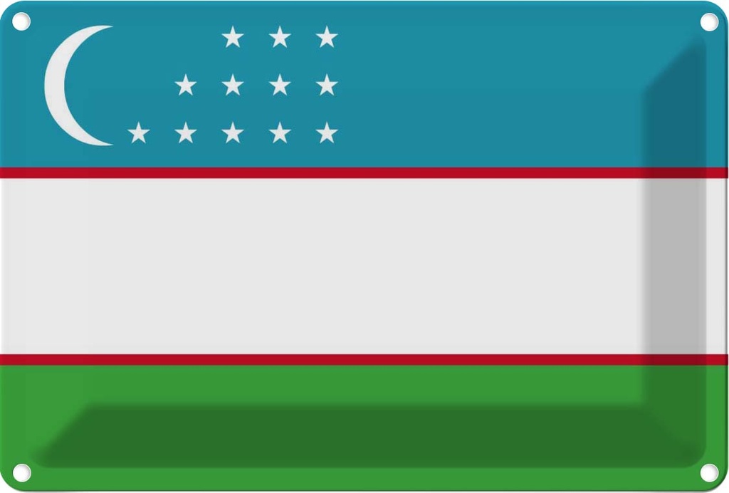 Blechschild 12x18 cm Usbekistans Uzbekistan Flagge Fahne Wappen
