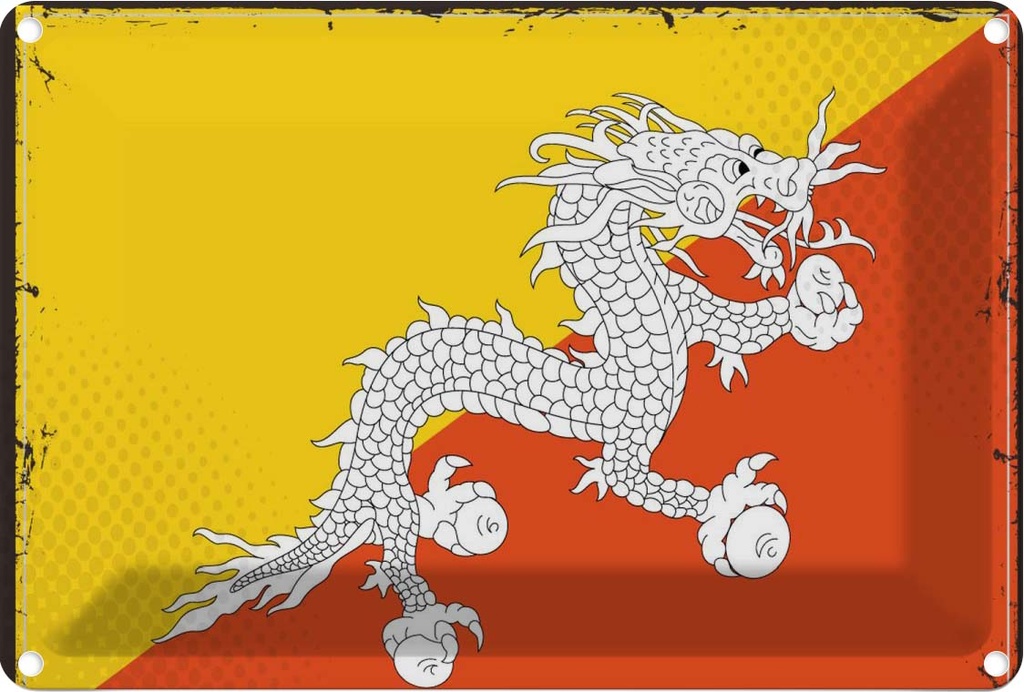 Blechschild 12x18 cm Bhutans Bhutan Flagge Fahne Wappen