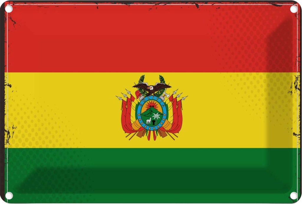 Blechschild 12x18 cm Boliviens Bolivia Flagge Fahne Wappen