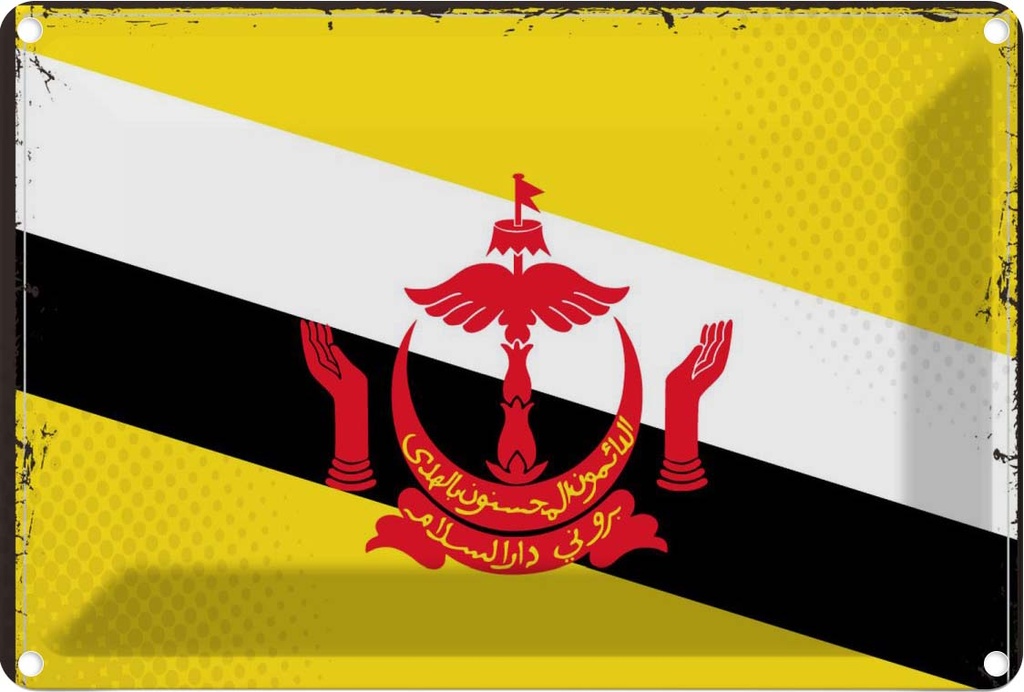 Blechschild 12x18 cm Bruneis Brunei Flagge Fahne Wappen