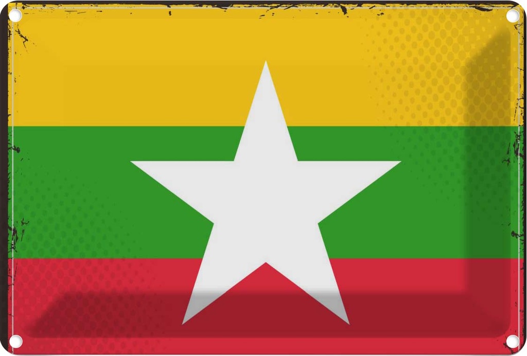 Blechschild 12x18 cm Myanmars Myanmar Flagge Fahne Wappen