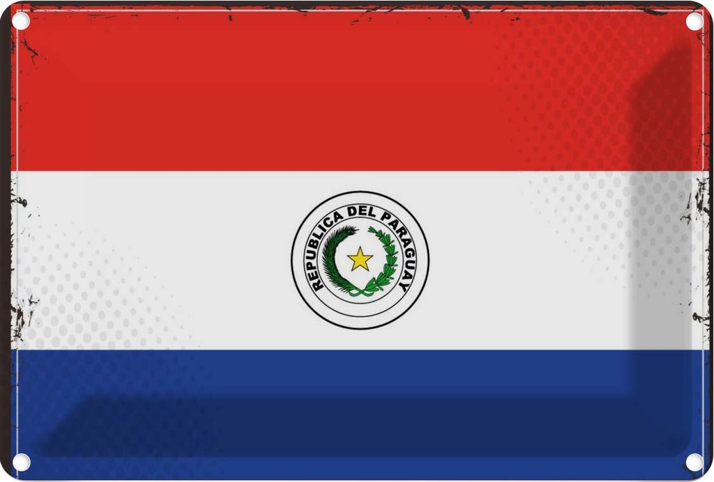 Blechschild 12x18 cm Paraguays Paraguay Flagge Fahne Wappen