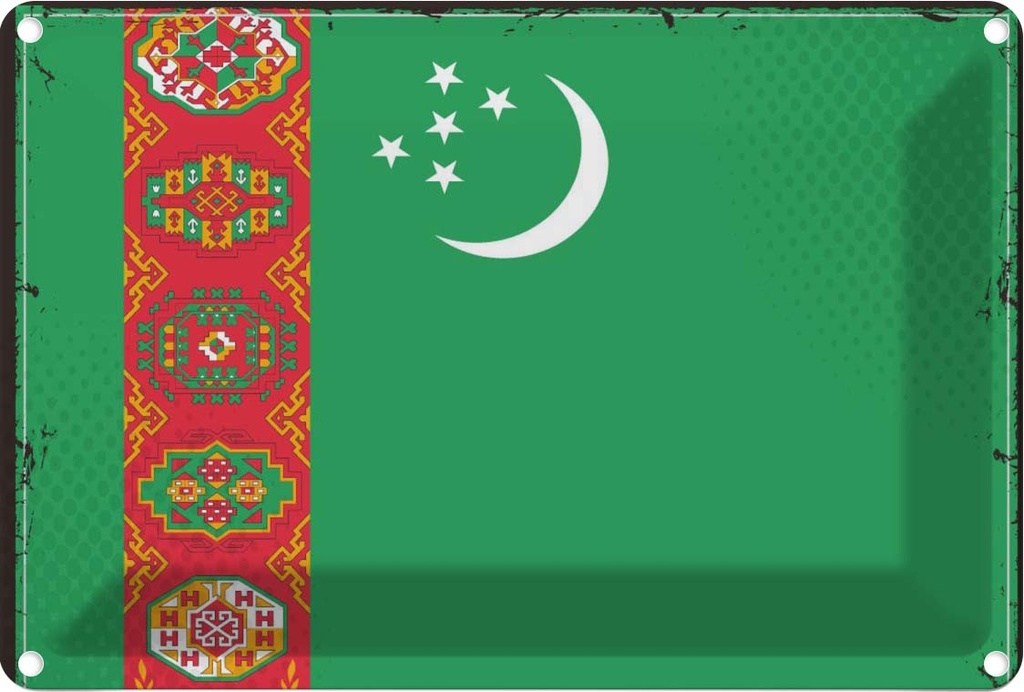 Blechschild 12x18 cm Turkmenistans Turkmenistan Flagge Fahne Wappen