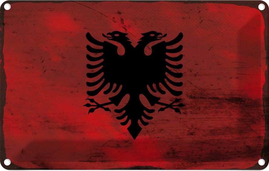 Blechschild 12x18 cm Albanien Albania Rost Flagge Fahne Wappen