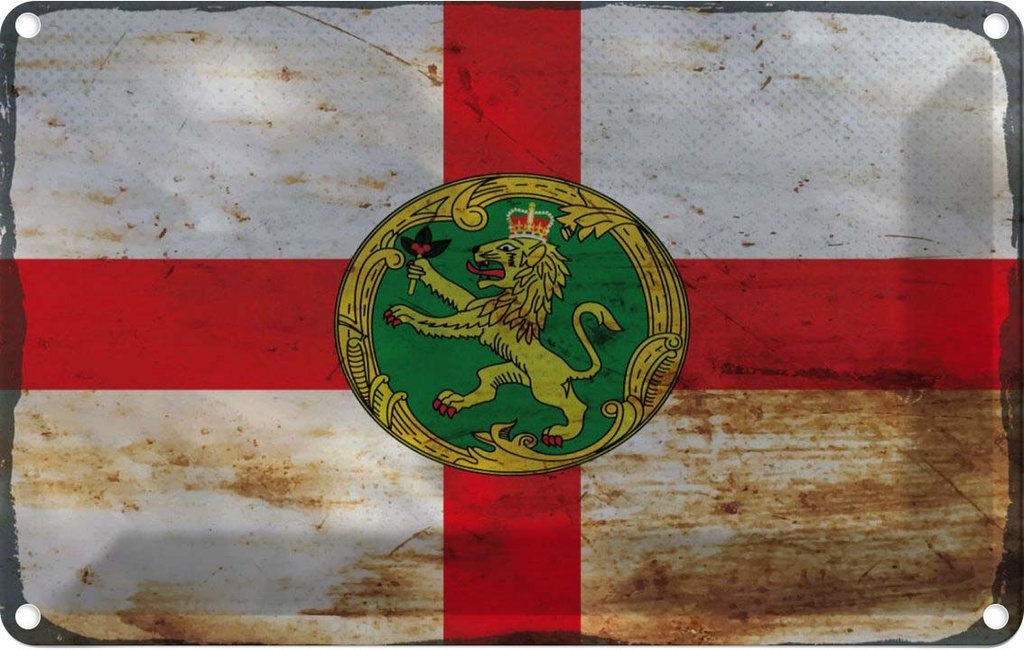 Blechschild 12x18 cm Alderney Rost Flagge Fahne Wappen