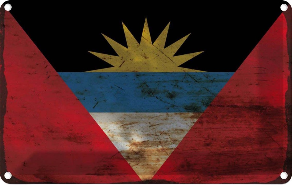 Blechschild 12x18 cm Antigua und Barbuda Rost Flagge Fahne Wappen
