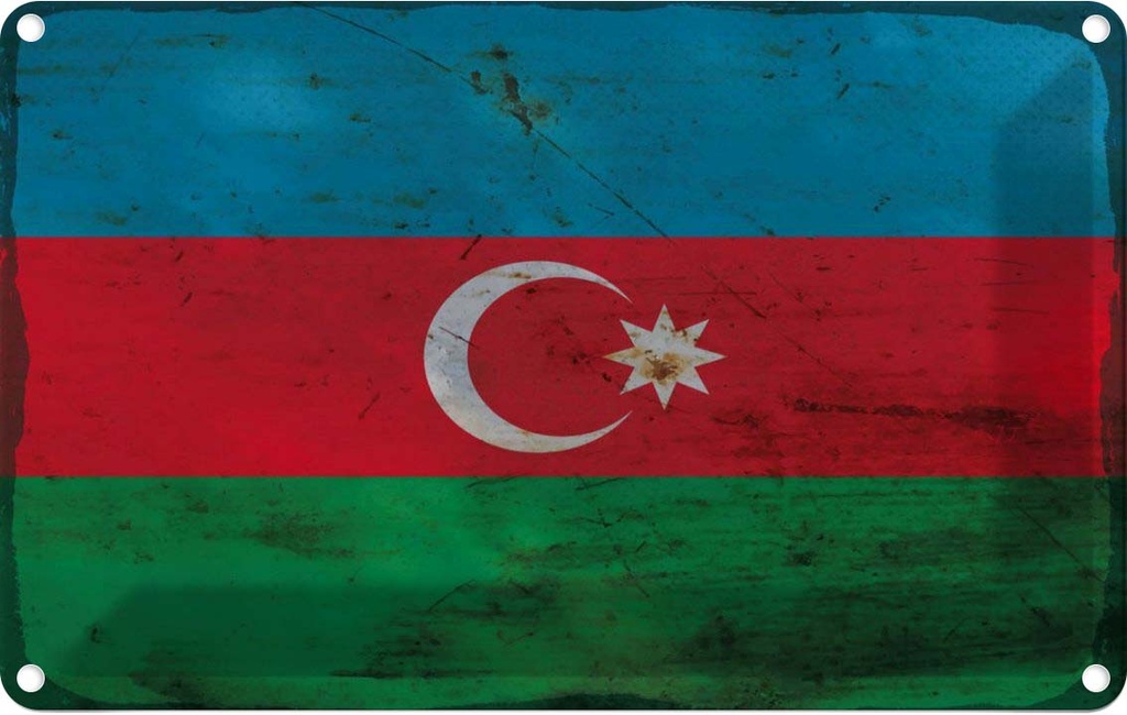 Blechschild 12x18 cm Aserbaidschan Azerbaijan Rost Flagge Fahne Wappen
