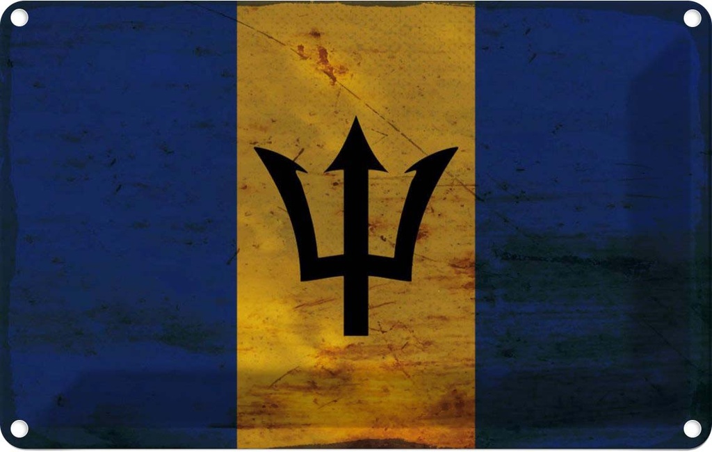 Blechschild 12x18 cm Barbados Rost Flagge Fahne Wappen