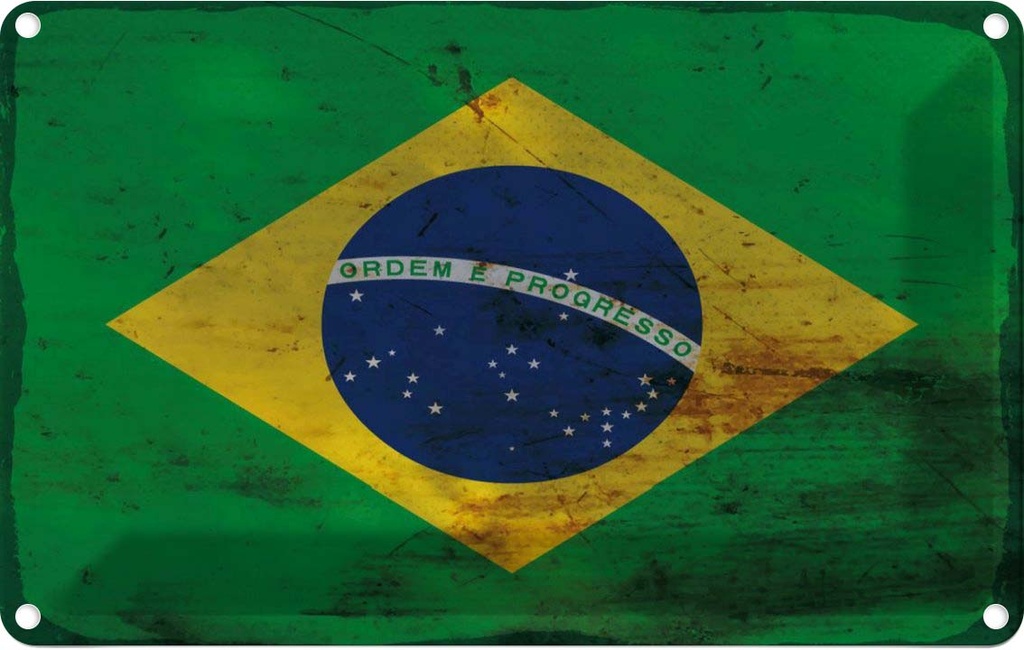 Blechschild 12x18 cm Brasilien Brazil Rost Flagge Fahne Wappen