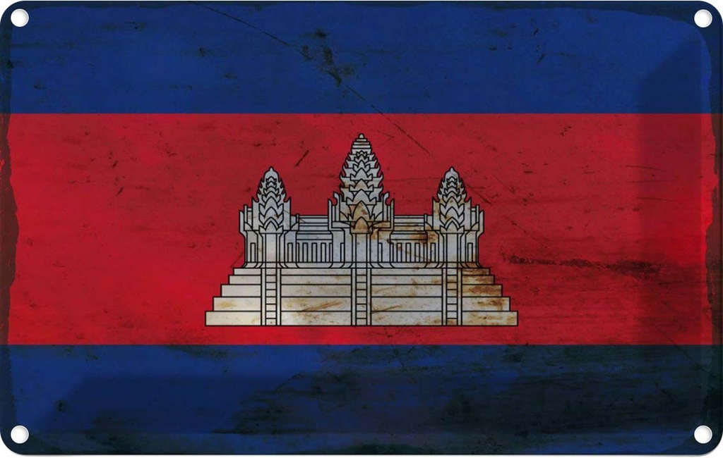 Blechschild 12x18 cm Kambodscha Cambodia Rost Flagge Fahne Wappen