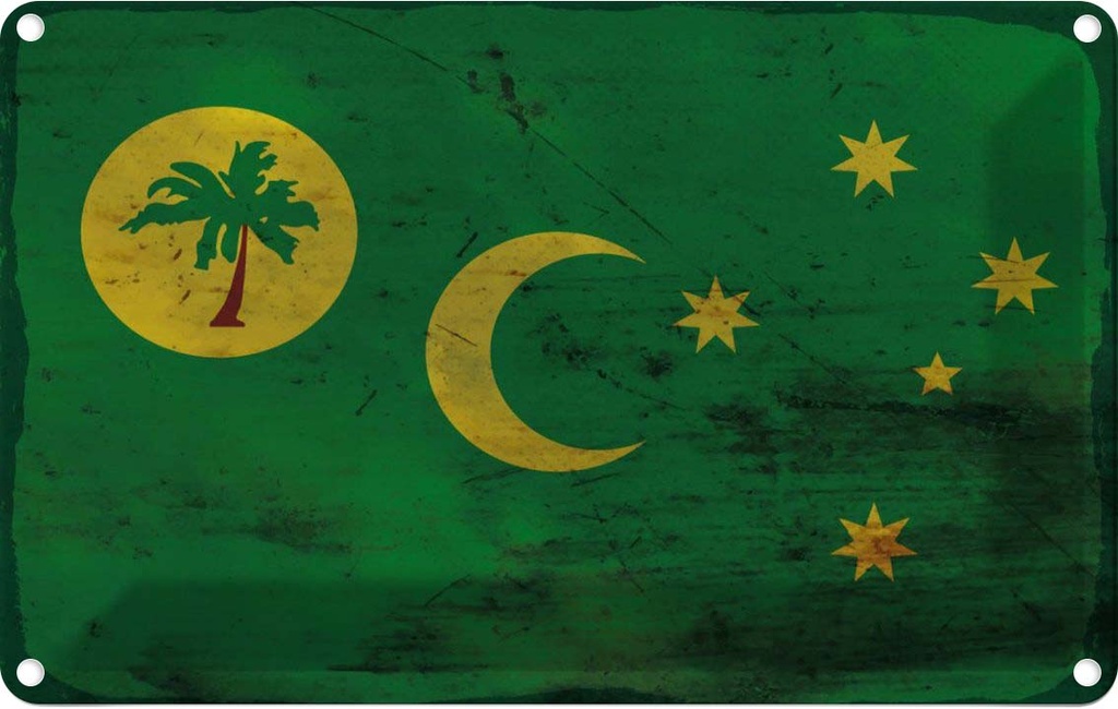 Blechschild 12x18 cm Kokosinseln Cocos Islands Rost Abenteuer Reisen Flagge Fahne Wappen