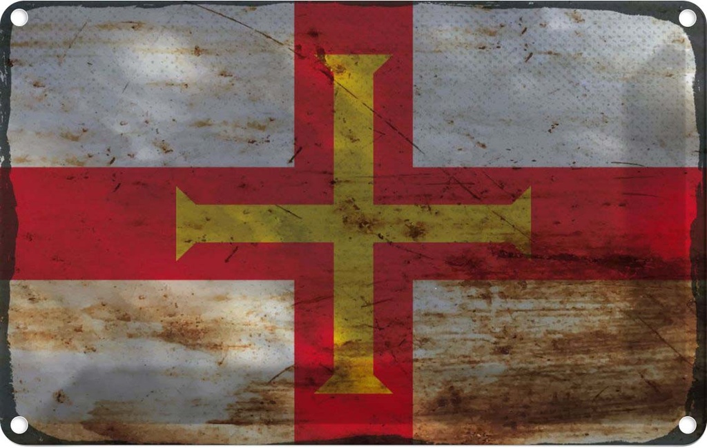 Blechschild 12x18 cm Guernsey Rost Flagge Fahne Wappen