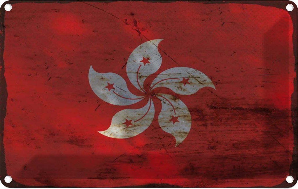 Blechschild 12x18 cm Hongkong Hong Kong Rost Flagge Fahne Wappen