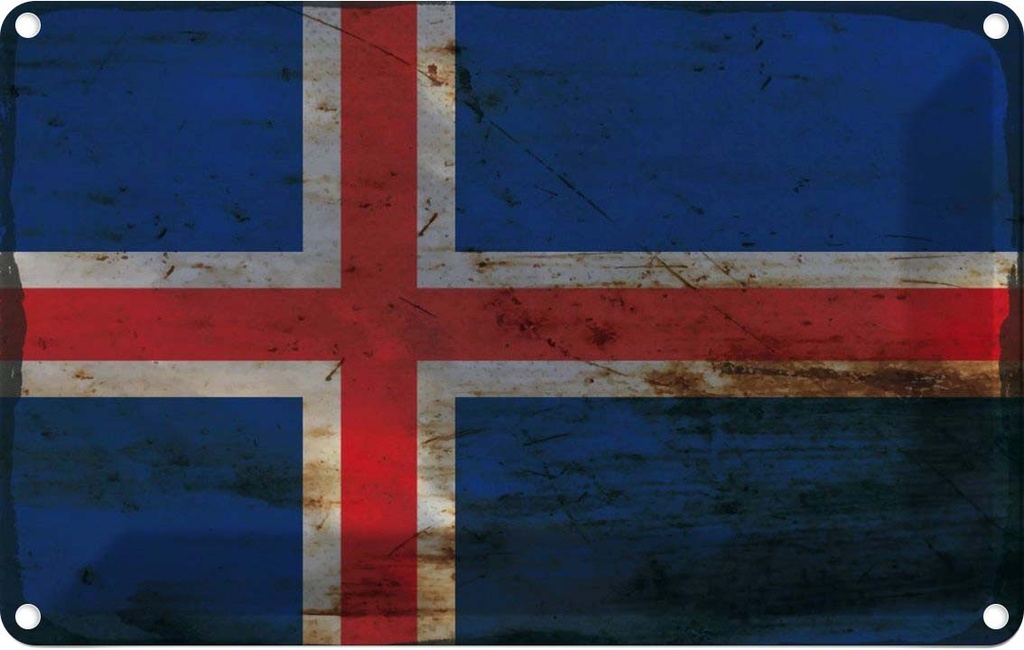 Blechschild 12x18 cm Island Iceland Rost Flagge Fahne Wappen