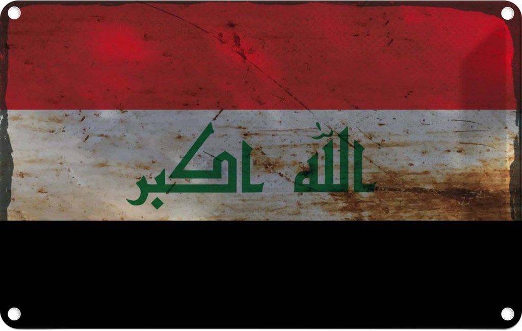 Blechschild 12x18 cm Irak Iraq Rost Flagge Fahne Wappen