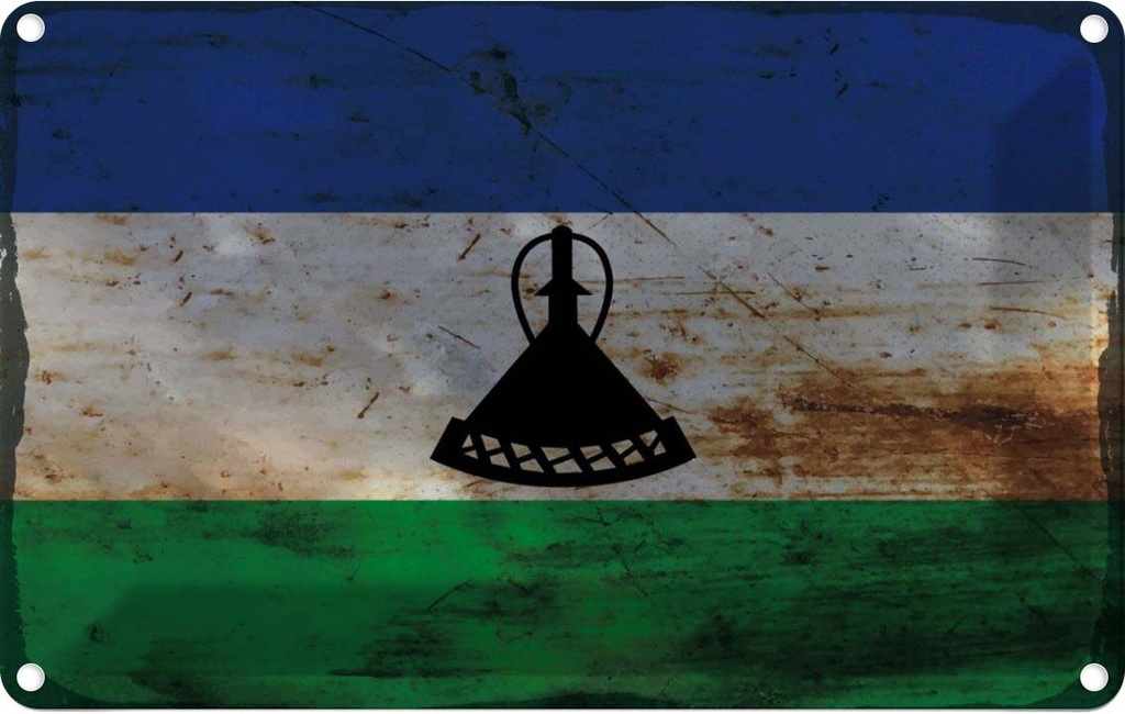 Blechschild 12x18 cm Lesotho Rost Flagge Fahne Wappen