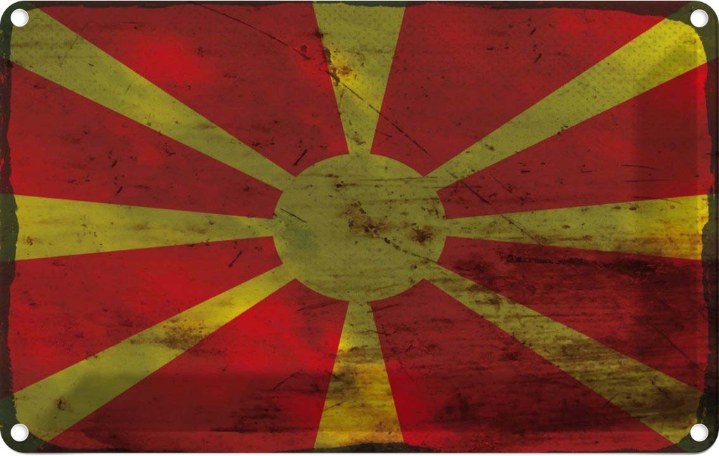 Blechschild 12x18 cm Mazedonien Macedonia Rost Flagge Fahne Wappen