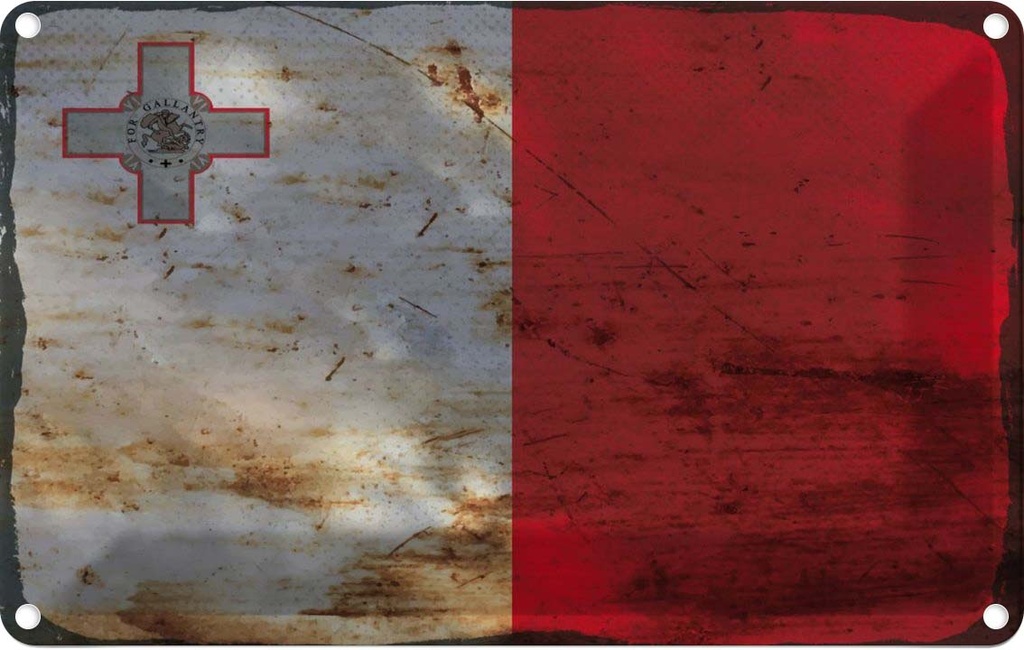 Blechschild 12x18 cm Malta Rost Flagge Fahne Wappen